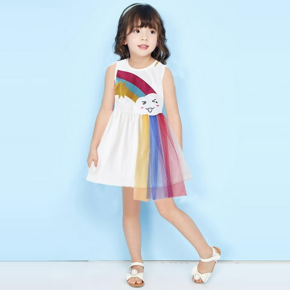 AURIGATE Baby and Toddler Girl Dress Toddler Kids Baby Girls Rainbow Tulle Ruffle Casual Princess Dress Outfits