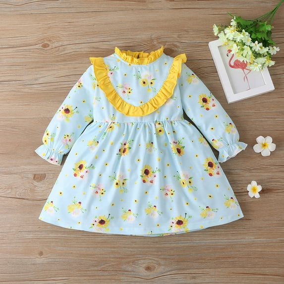 AURIGATE Baby and Toddler Girl Dress Toddler Kids Children Girls Sunflowers Print Cute Winter Clothes Princess Dress
