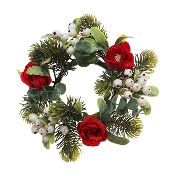 AURIGATE Candle Ring Wreath, Mini Artificial Holly Berry Wreath for Pillar Candle Holder Table Centerpiece Holiday Home Decor