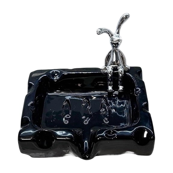 AURIGATE Ceramic Soap Dish with Rabbit Decor, 5.31×4.72in Self-Draining Soap Holder, Glossy Ceramic Soap Tray for Bathroom Shower, Kitchen Sink, Vanity Countertop Home Decor