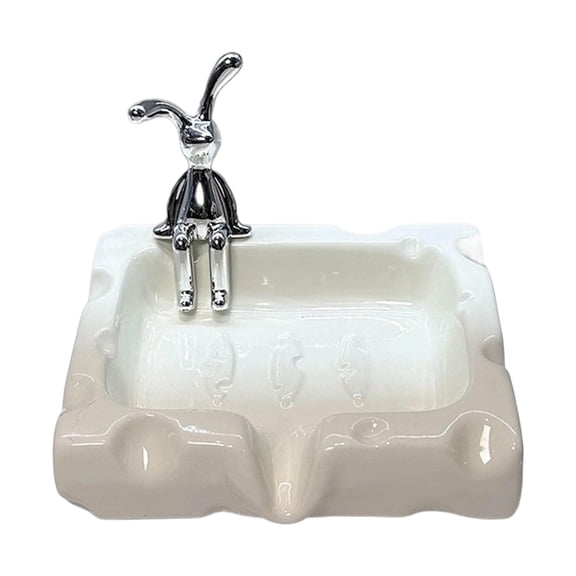 AURIGATE Ceramic Soap Dish with Rabbit Decor, 5.31×4.72in Self-Draining Soap Holder, Glossy Ceramic Soap Tray for Bathroom Shower, Kitchen Sink, Vanity Countertop Home Decor