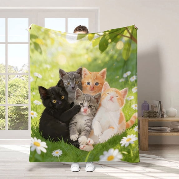 AURIGATE Charming Kitten Collage Print Polyester Blanket, 39.37×27.56in,Soft Cozy Throw Blanket, Machine-Washable Cat Lover Blanket