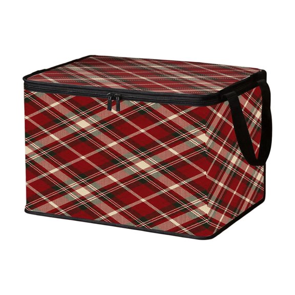 AURIGATE Christmas Plaid Storage Box with Lid Collapsible Fabric Organizer Bin with Handles for Clothes Toys Blankets Ornaments Holiday Home Decor