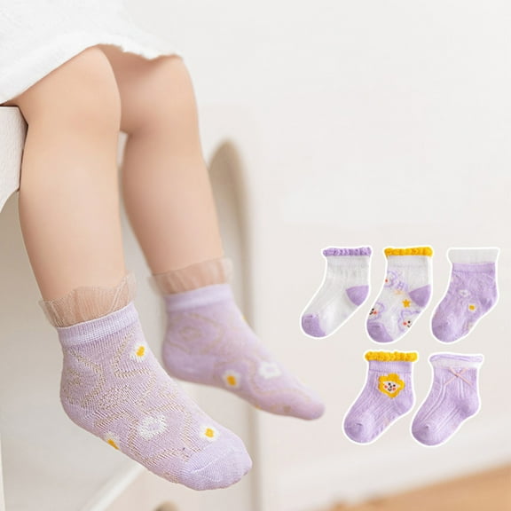 AURIGATE Clearance! Baby Girls' Socks Toddler Girls Socks Cute Cartoon Flower Pattern Breathable Mesh Kids Non-slip Cotton Socks