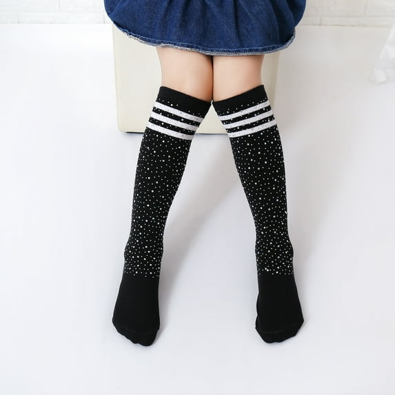 AURIGATE Clearance! Baby Non Slip Socks Hot Drilling Children's Socks Cotton Colorful Stripes Student Rainbow Over The Knee High Socks Fashion All-match