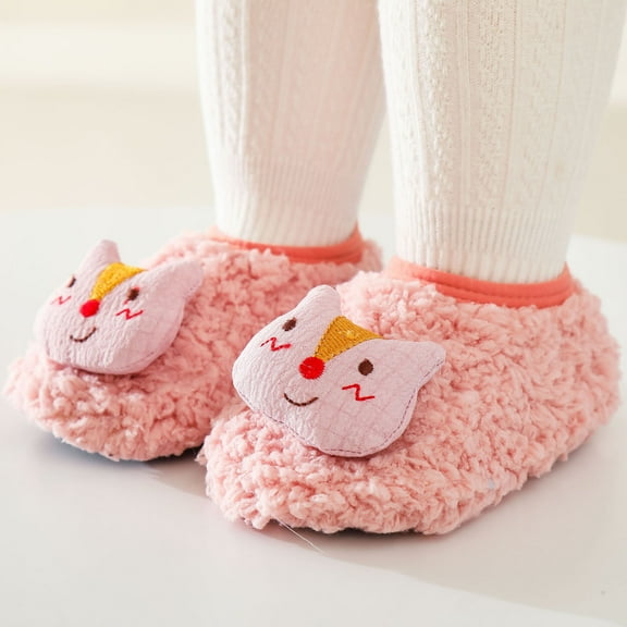 AURIGATE Clearance! Baby Non Slip Socks Toddler Boys Girls Solid Color Cartoon Socks Keep Warm Plush Kids Soft Non-slip Indoor Toddler Shoes Socks