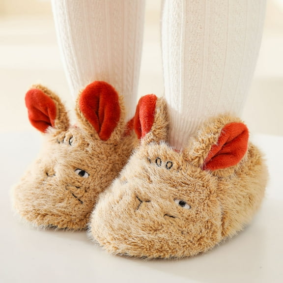 AURIGATE Clearance! Baby Non Slip Socks Toddler Boys Girls Solid Color Cartoon Socks Keep Warm Plush Kids Soft Non-slip Indoor Toddler Shoes Socks