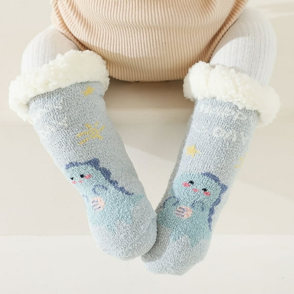 AURIGATE Clearance! Baby Non Slip Socks Toddler Boys Girls Solid Color Cartoon Socks Keep Warm Plush Kids Soft Non-slip Indoor Toddler Socks