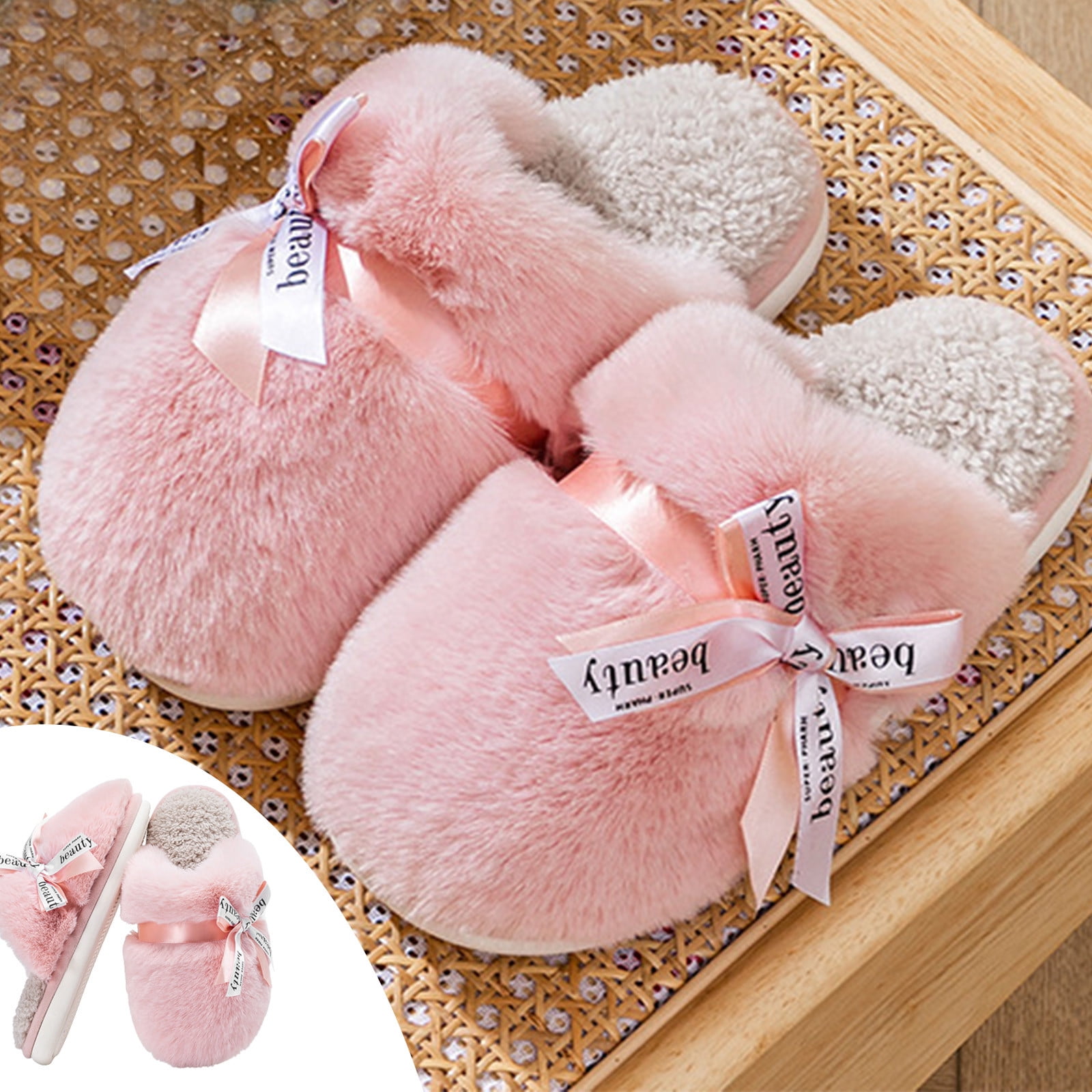 Womens Slipper Warm Comfy Memory Foam House Slippers Knitted Shoes Faux Fur  Lined Anti-Skid Rubber Sole Bedroom Cozy Indoor Outdoor Slippers - Walmart .com