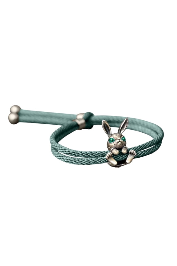 Cute Bunny Charm Braided Bracelet, Adjustable Plastic Cord Wristband for Women