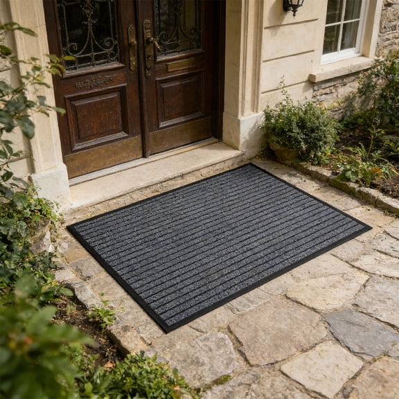 AURIGATE Dark Gray Geometric Doormat, 23.62x15.74 Inch Non-Slip Polyester Entryway Mat