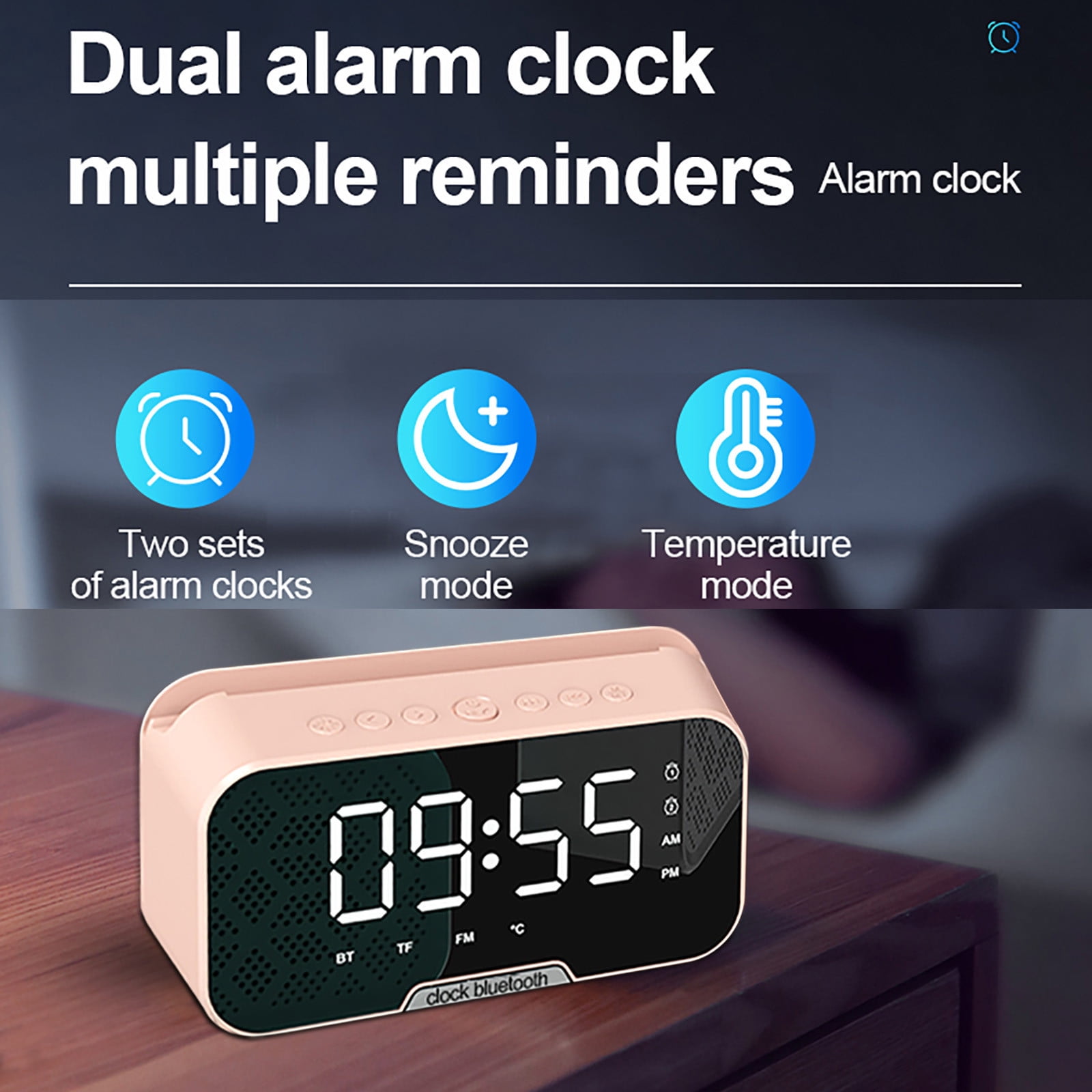AURIGATE Digital Alarm Clock, Battery Powered LED Clock with USB