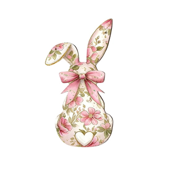 AURIGATE Easter Bunny 2D Wooden Door Sign, 6.69×11.81 Inch Floral Bunny Door Hanger with Bow, Spring Easter Decor for Front Door, Porch, Wall and Party
