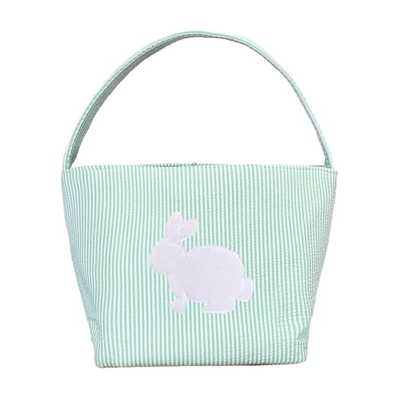 AURIGATE Easter Bunny Basket, Striped Cloth Easter Egg Hunt Basket with Rabbit Applique, Spring Home Decor, Party Supplies, 8.86×5.71×8.27in
