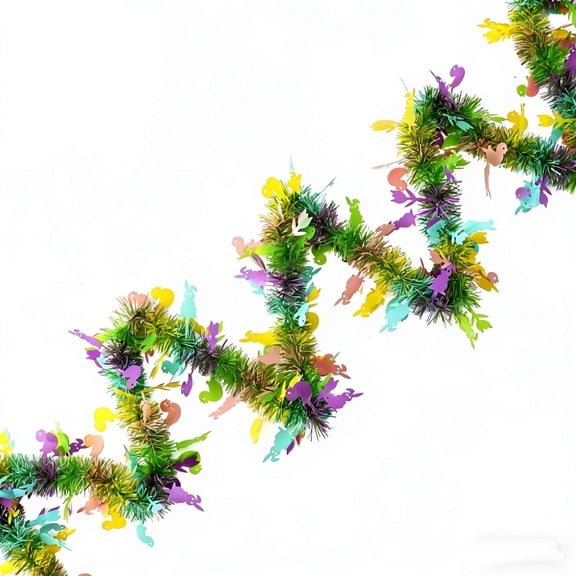AURIGATE Easter Bunny Chick Tinsel Garland 78.74in, Plastic Easter Tinsel Decor with Bunny & Chick Cutouts, Spring Party Decor for Home, Tree, and Party Supplies