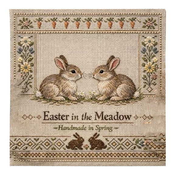 AURIGATE Easter Bunny Cross Stitch Kit, "Easter in the Meadow" Pattern Embroidery Starter Kit with Full Supplies for Adults Beginners Easter Spring Home Wall Decor DIY Craft Holiday Gift