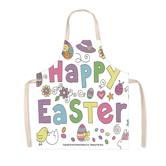 AURIGATE Easter Bunny Egg Apron 25.59x29.53in Polyester Kitchen Cooking Baking Spring Holiday Party Decor