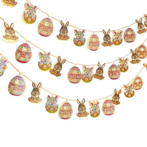 AURIGATE Easter Bunny Egg Chick String Lights, 59.06in Plastic LED Fairy Lights with Easter Themed Ornaments for Spring Easter Home Holiday Party Atmosphere Decor