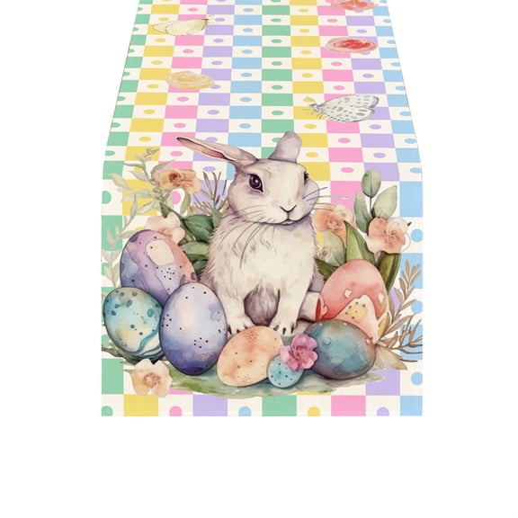 AURIGATE Easter Bunny Egg Table Runner 12.99×70.87in, Polyester Spring Table Runner, Cute Bunny Egg Print Table Cover for Easter Dining Table Decor