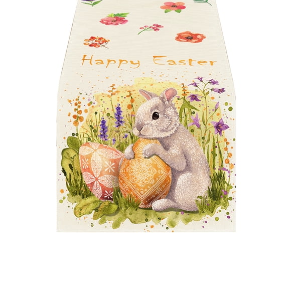 AURIGATE Easter Bunny Egg Table Runner 12.99×70.87in, Polyester Spring Table Runner, Cute Bunny Egg Print Table Cover for Easter Dining Table Decor
