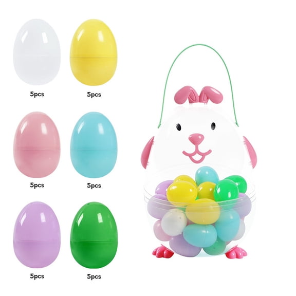 AURIGATE Easter Bunny Fillable Egg Set 7.48x11.02in, Plastic Rabbit Shaped Easter Egg Basket with Handle, Fillable Opening Eggs for Easter Egg Hunt, Spring Holiday Party Supplies Decorations