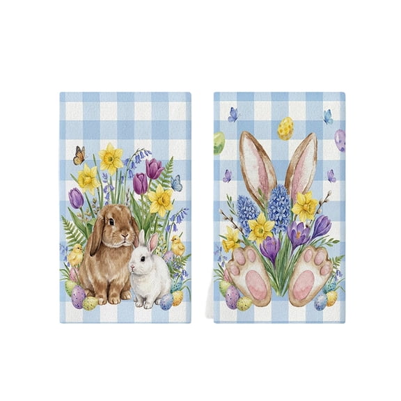 AURIGATE Easter Bunny Floral Kitchen Towels, 2-Pack 15.823.6in Nylon & Spandex Easter Rabbit Dish Towels, Spring Easter Hand Towels for Kitchen, Bathroom & Holiday Decor