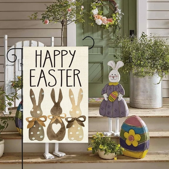AURIGATE Easter Bunny Garden Flag, Rustic Rabbit Double Sided Nylon Spandex Yard Flag for Spring Outdoor Decor
