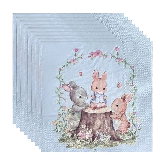 AURIGATE Easter Bunny Paper Napkins 20 Pack, Disposable Paper Napkins with Whimsical Bunny & Floral Prints, Spring Holiday Tableware for Easter Dinner, Party Decor & Celebrations