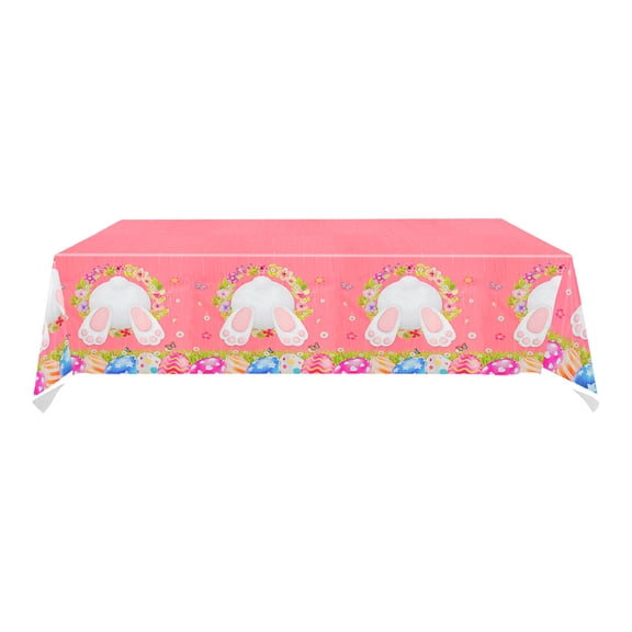 AURIGATE Easter Bunny Plastic Tablecloth, 72×53.9in Waterproof Disposable Table Cover with Bunny Butt & Egg Pattern, Pink Easter Tablecloth for Brunch, Party, Holiday Table Decorations