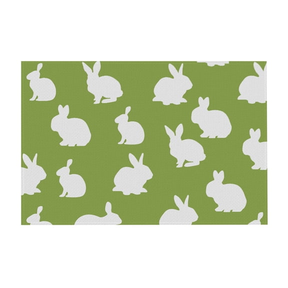 AURIGATE Easter Bunny Print Placemats 17.72×11.81in, Linen Rabbit Pattern Dining Mats, Spring Themed Stain-Resistant Heat-Resistant Table Mats for Easter Decoration