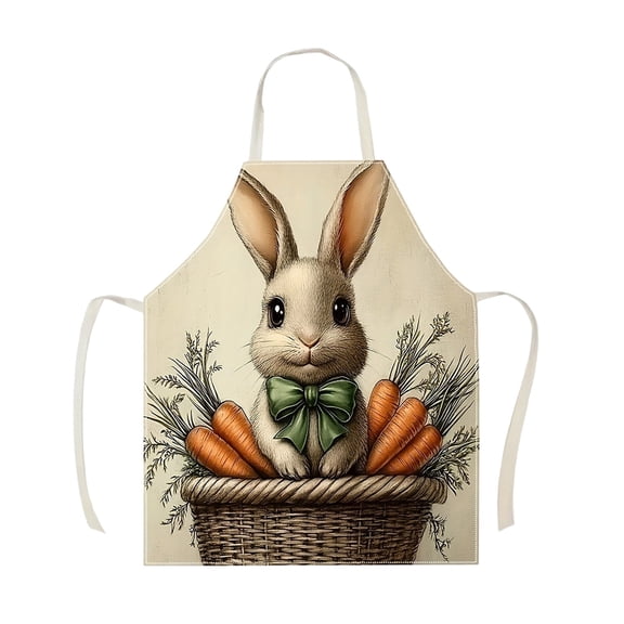 AURIGATE Easter Bunny Printed Apron, 21.5×26.5in Polyester Decorative Cooking Apron for Spring Easter Kitchen Baking Party Home Holiday Use