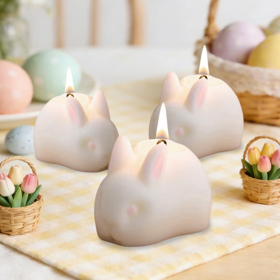 AURIGATE Easter Bunny Scented Candle British Pear & Freesia Fragrance Wax Rabbit Shaped Candle for Easter Gift Home Decor Party Table Decoration