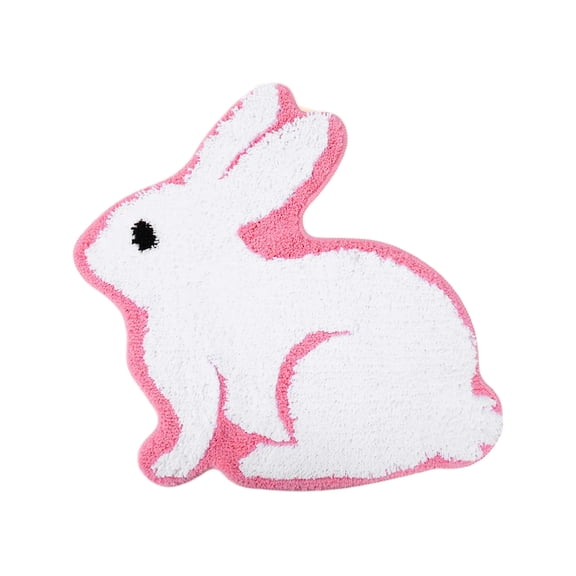 AURIGATE Easter Bunny Shaped Bath Rug, Nylon & Spandex White Rabbit Floor Mat with Pink Trim, Spring Bathroom & Entryway Decor