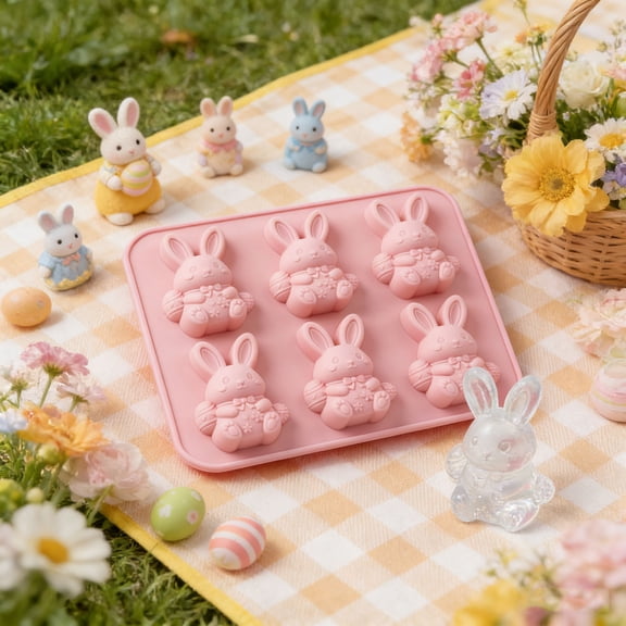 AURIGATE Easter Bunny Silicone Chocolate Mold 6 Cavity Food Grade Rabbit Shaped Baking Molds for Chocolate, Candy, Jelly, Soap, Easter Party Favors