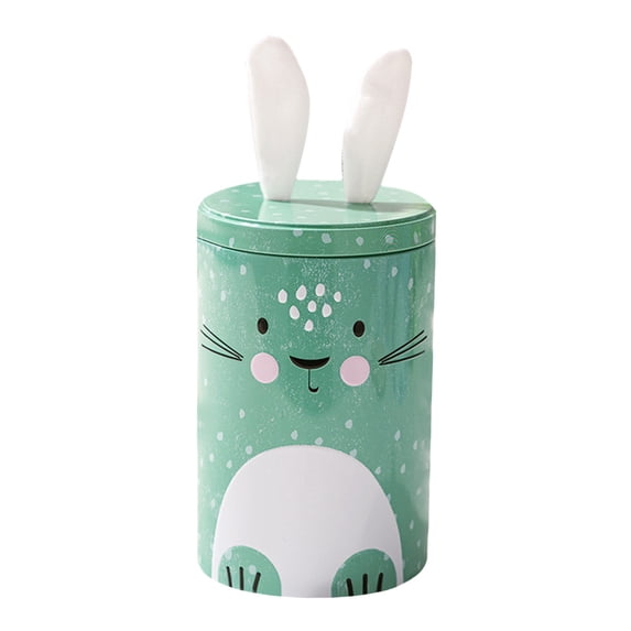 AURIGATE Easter Bunny Tin Canister 4.13×6.3in, Cute Rabbit Shaped Metal Storage Container, Festive Candy Jar & Gift Box for Easter & Spring