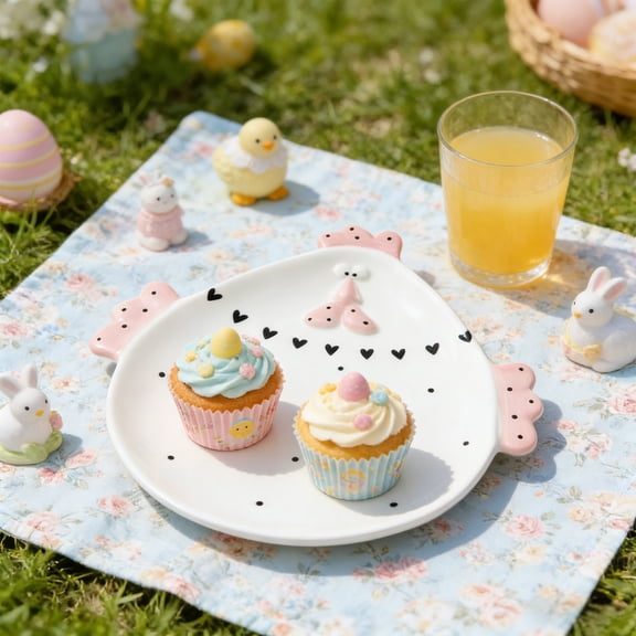 AURIGATE Easter Chicken Ceramic Dinner Plate, Pink Embossed Chicken Heart Pattern Serving Plate for Spring Dessert Appetizer