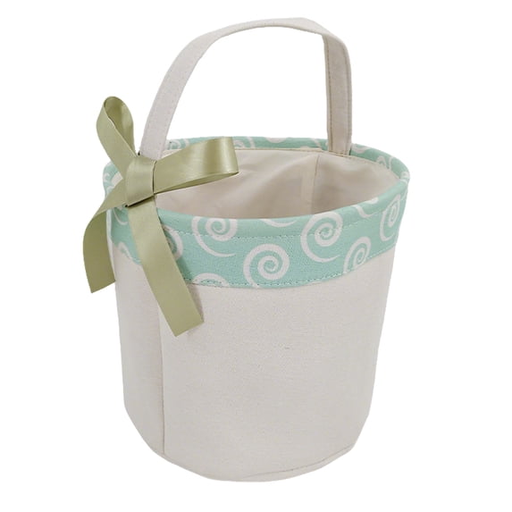 AURIGATE Easter Cloth Basket with Decorative Ribbon 9×7.9in Fabric Treat Bucket for Egg Hunt Party Favors Gift Wrapping