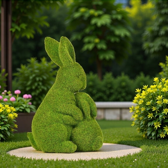 AURIGATE Easter Decorations Artificial Flocked Rabbit,Furry Flocked Animal Ornaments Rabbit Set Perfects For Garden Courtyard And Home Decor Easter Gift