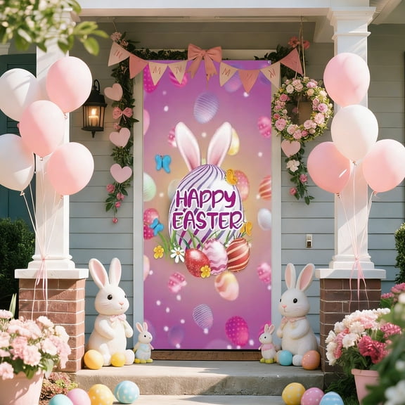 AURIGATE Easter Door Curtain Assorted Designs, Polyester Holiday Front Door Banner, Indoor Outdoor Spring Home Decor