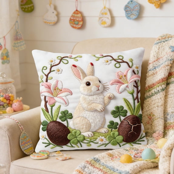 AURIGATE Easter Embroidered Egg & Butterfly Pillowcase, 17.72in Decorative Throw Pillow Cover, Festive Spring Easter Sofa Couch Home Decor (Multi-Pattern)
