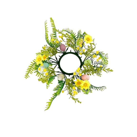 AURIGATE Easter Floral Candle Ring,11.8in Artificial Spring Wreath with Pink Flowers & Eggs, Table Centerpiece for Easter, Mantel & Home Decor