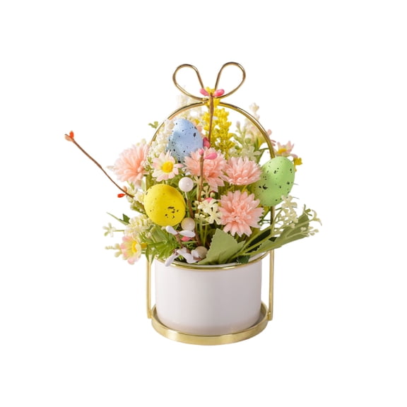 AURIGATE Easter Floral Centerpiece with Artificial Flowers & Colorful Eggs, Plastic Spring Table Decor for Home & Party, 3.54×8.07in