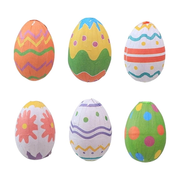 AURIGATE Easter Foam Egg Ornaments 6 Pack, 1.57×2.36in Colorful Printed Foam Eggs with Hanging Ribbons, Spring Holiday Tree Decorations for Easter Egg Hunts, Home Decor & Celebrations