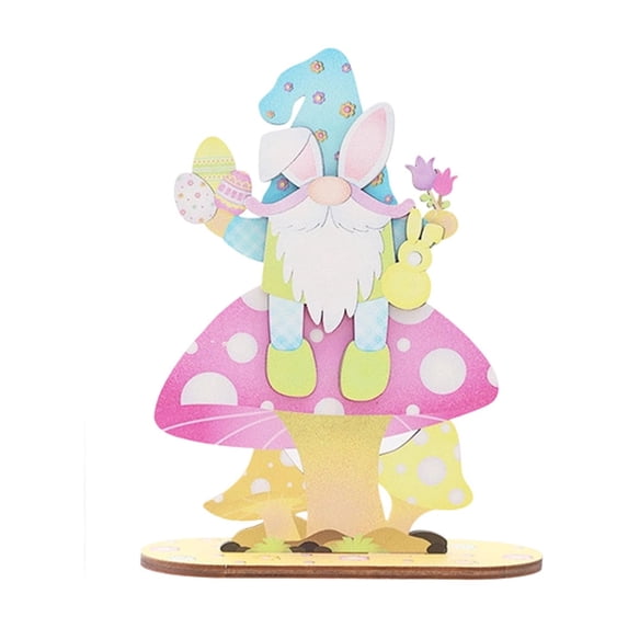 AURIGATE Easter Gnome Wooden Tabletop Decor 5.51x7.09in Wood, Spring Holiday Tiered Tray Ornament for Home Table Easter Party Festival Decoration