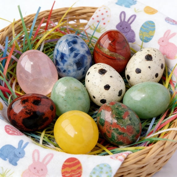 AURIGATE Easter Natural Stone Eggs Set, Handcrafted Marble Easter Eggs with Unique Patterns, Decorative Stone Egg Collection with Gift Box for Easter Hunt, Table Centerpiece(Random Pack)