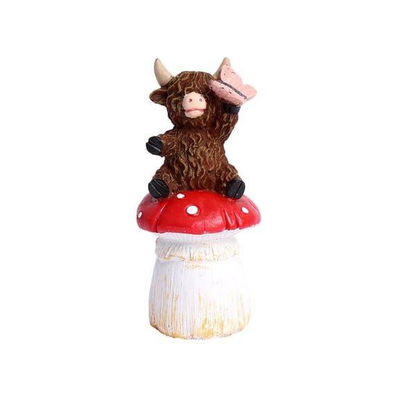 AURIGATE Easter Pastoral Style Highland Cow Figurine Resin Decor, Farmhouse Highland Cow Statue for Home Tabletop Spring Easter Decoration
