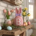 thumbnail image 1 of AURIGATE Easter Pink Woven Texture Bunny Figurine 3.14×6.49in, Resin Rabbit Statue with Purple Bow & Letter B for Spring Easter Tabletop Tiered Tray Home Farmhouse Decor, 1 of 9
