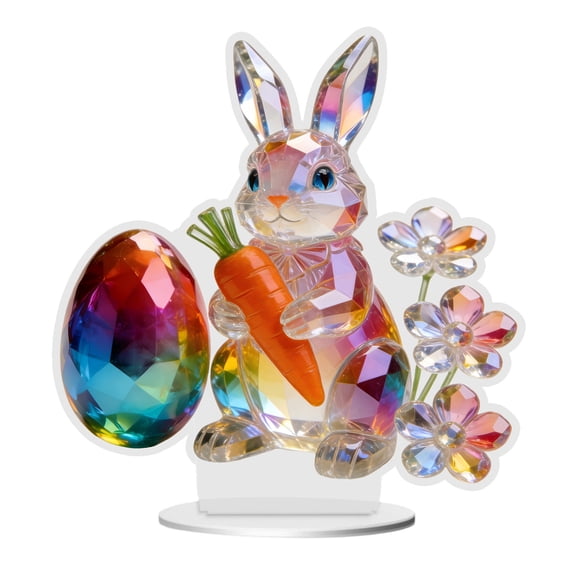 AURIGATE Easter Rainbow Crystal Egg & Bunny Decor Set - Iridescent Acrylic Figurine Display for Spring Tabletop, Window Sill & Shelf Holiday Decoration