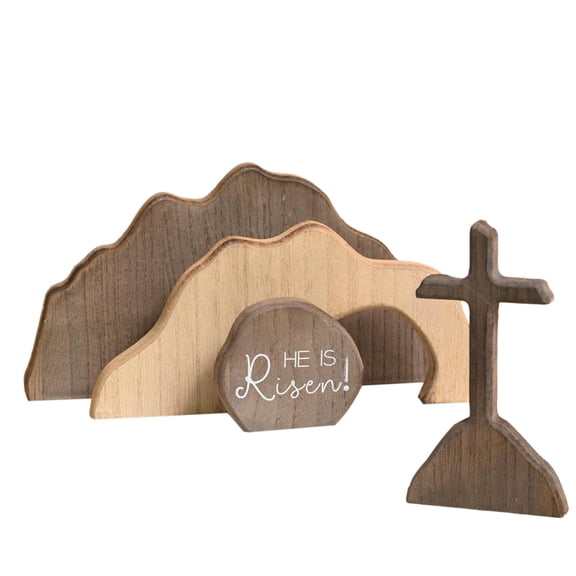 AURIGATE Easter Resurrection Scene Decor, Wooden Tomb and Cross Set with "He is Risen" for Spring Home, Religious Celebrations & Easter Table Centerpiece, 10.65.9in