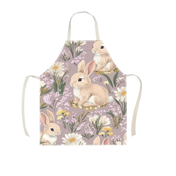 AURIGATE Easter Themed Kitchen Apron 21.5x26.5in Polyester Cooking Apron with Bunny Egg Floral Patterns for Spring Holiday Baking & Party Decor